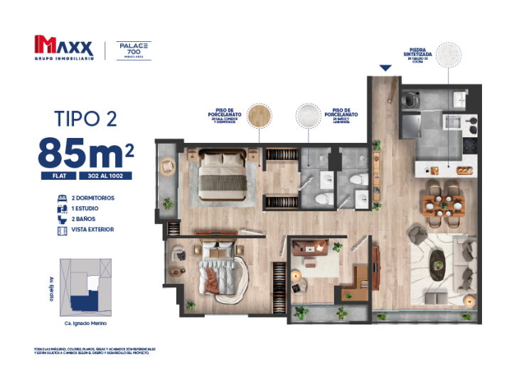 Plano del modelo X02 del proyecto Palace 700 en Miraflores