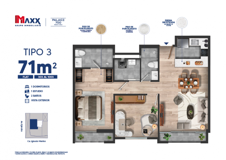 Plano del modelo X03 del proyecto Palace 700 en Miraflores