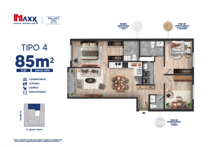 Plano del modelo X04 del proyecto Palace 700 en Miraflores