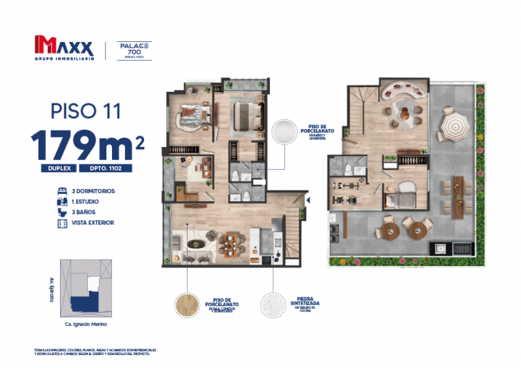 Plano del modelo DUPLEX del proyecto Palace 700 en Miraflores