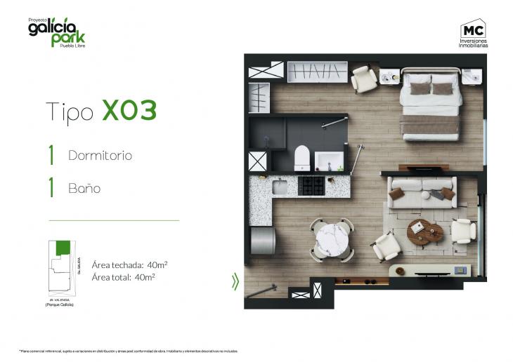 Plano del modelo X03 del proyecto Galicia Park en Pueblo Libre