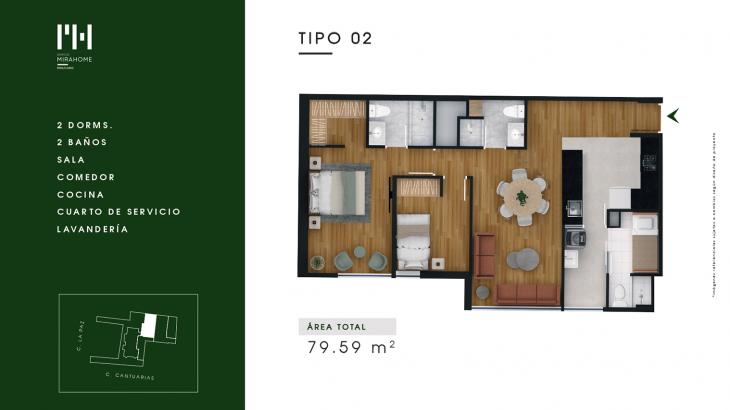 Plano del modelo Tipo 2 del proyecto Mirahome en Miraflores