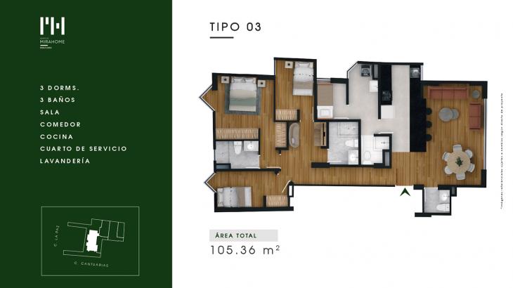 Plano del modelo Tipo 3 del proyecto Mirahome en Miraflores