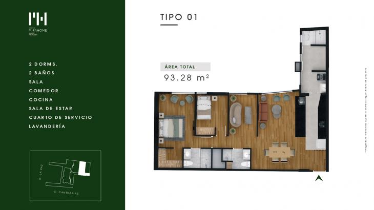 Plano del modelo Tipo 1 del proyecto Mirahome en Miraflores