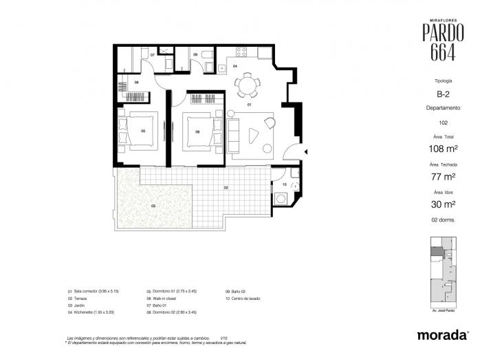 Plano del modelo B-2 del proyecto Pardo 664 en Miraflores