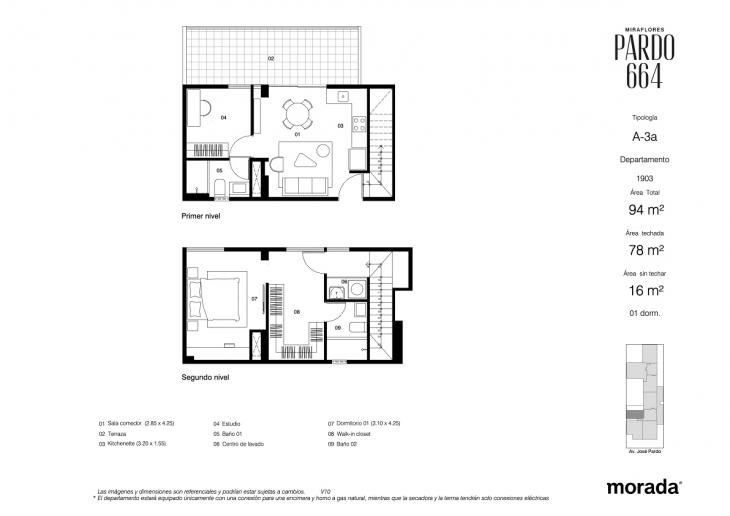 Plano del modelo A-3a del proyecto Pardo 664 en Miraflores