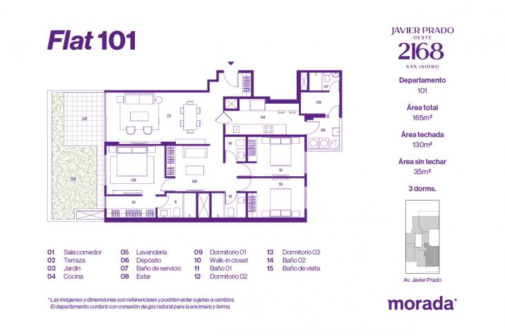 Plano del modelo 101 del proyecto Javier Prado Oeste 2168 en San Isidro