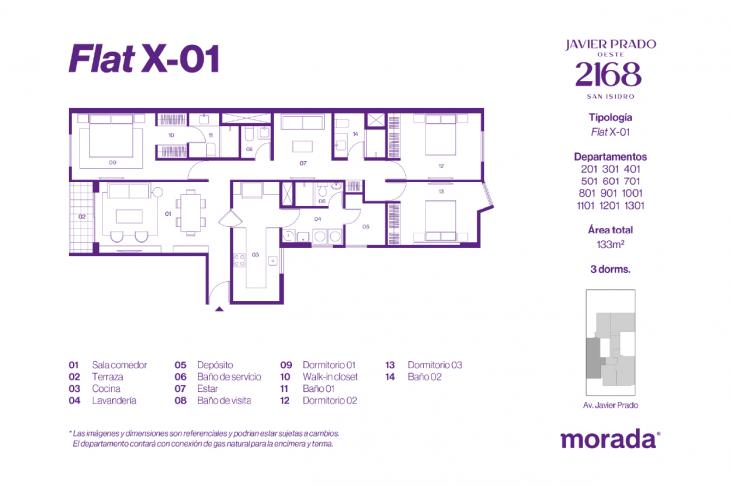 Plano del modelo X-01 del proyecto Javier Prado Oeste 2168 en San Isidro