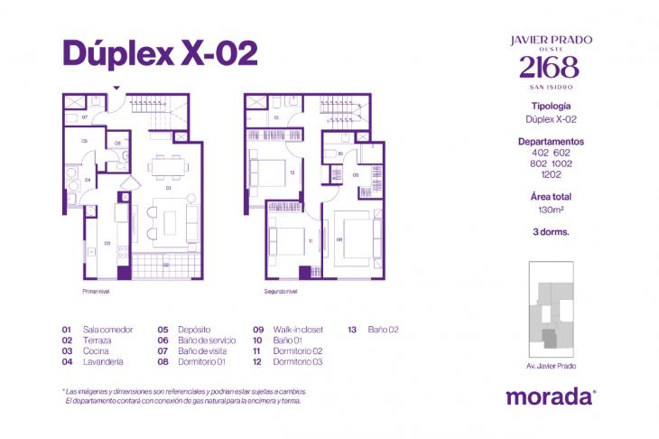 Plano del modelo X-02 del proyecto Javier Prado Oeste 2168 en San Isidro