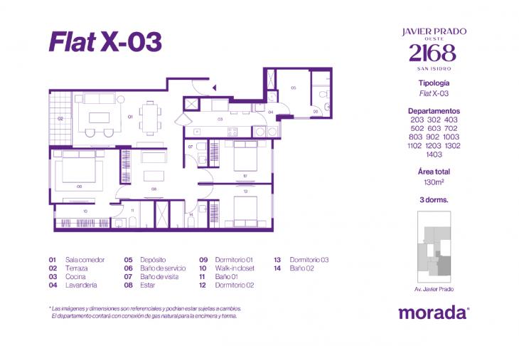Plano del modelo X-03 del proyecto Javier Prado Oeste 2168 en San Isidro
