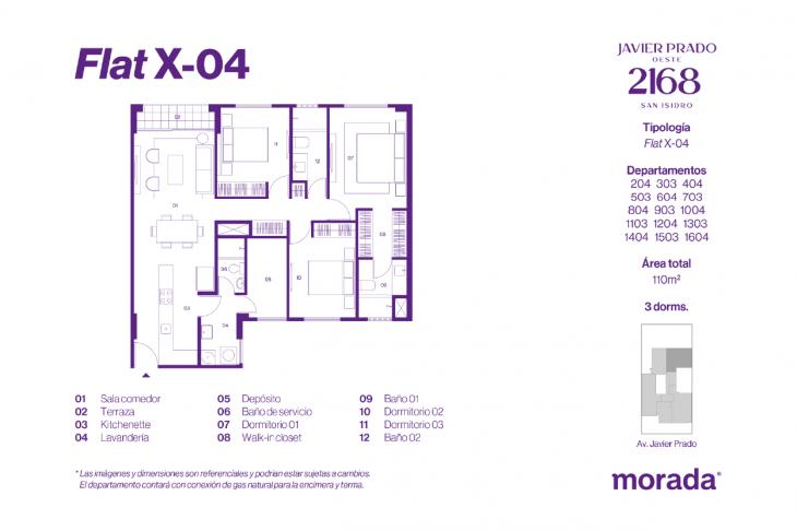 Plano del modelo X-04 del proyecto Javier Prado Oeste 2168 en San Isidro