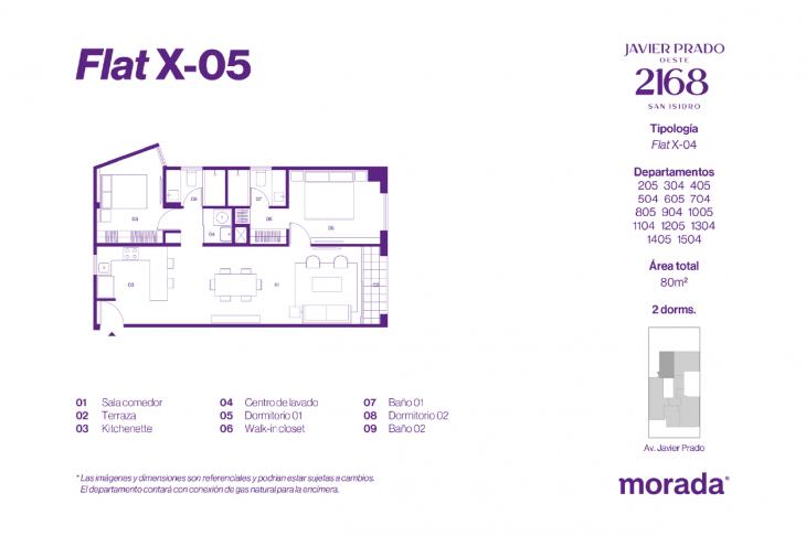 Plano del modelo X-05 del proyecto Javier Prado Oeste 2168 en San Isidro