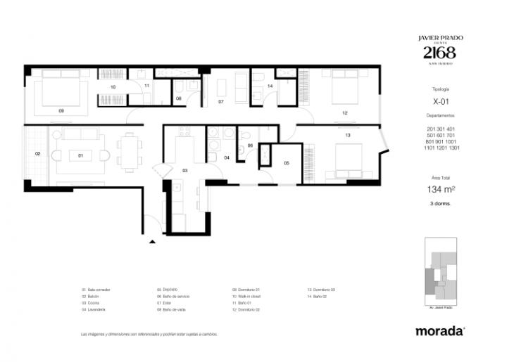 Plano del modelo X-01 del proyecto Javier Prado Oeste 2168 en San Isidro
