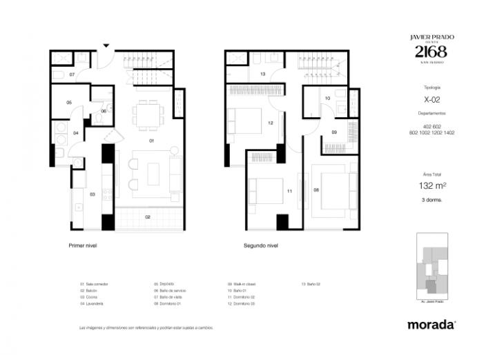 Plano del modelo X-02 del proyecto Javier Prado Oeste 2168 en San Isidro