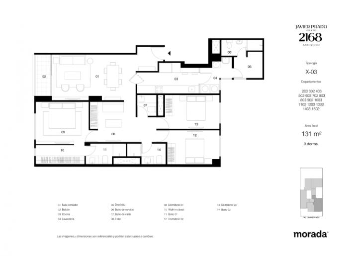 Plano del modelo X-03 del proyecto Javier Prado Oeste 2168 en San Isidro