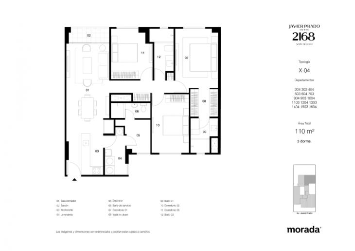 Plano del modelo X-04 del proyecto Javier Prado Oeste 2168 en San Isidro