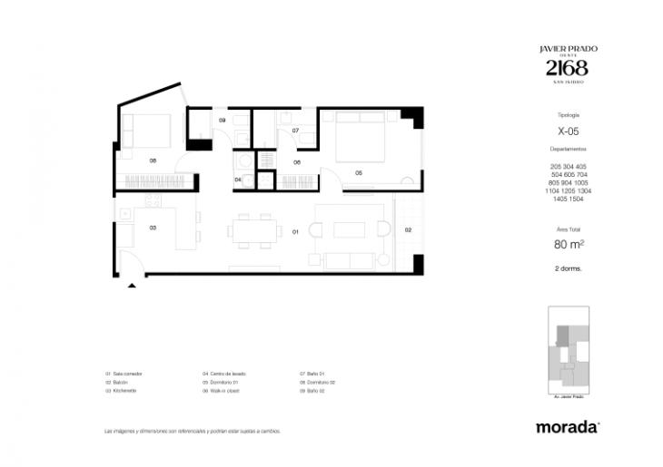 Plano del modelo X-05 del proyecto Javier Prado Oeste 2168 en San Isidro