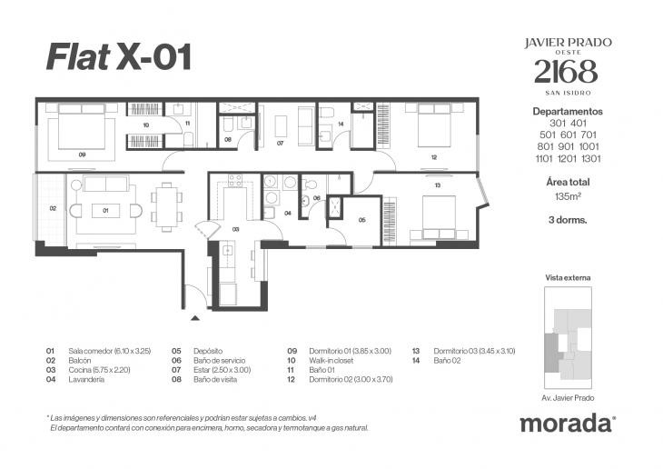 Plano del modelo X-01 del proyecto Javier Prado Oeste 2168 en San Isidro