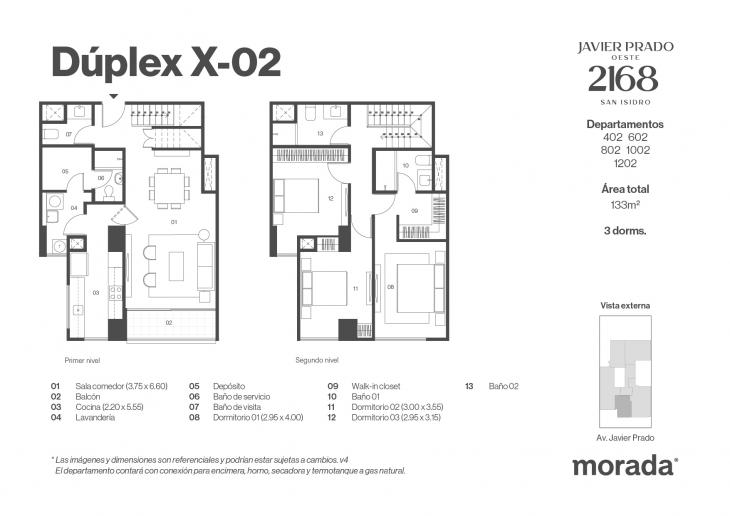 Plano del modelo X-02 del proyecto Javier Prado Oeste 2168 en San Isidro