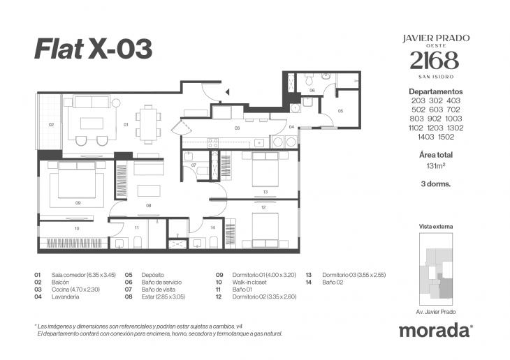 Plano del modelo X-03 del proyecto Javier Prado Oeste 2168 en San Isidro