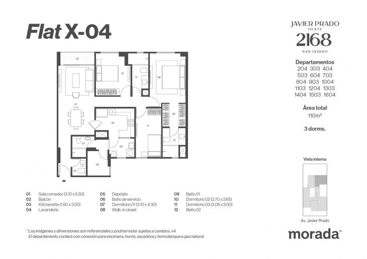 Plano del modelo X-04 del proyecto Javier Prado Oeste 2168 en San Isidro