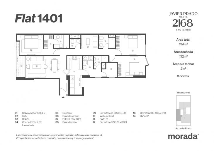 Plano del modelo X-07 del proyecto Javier Prado Oeste 2168 en San Isidro
