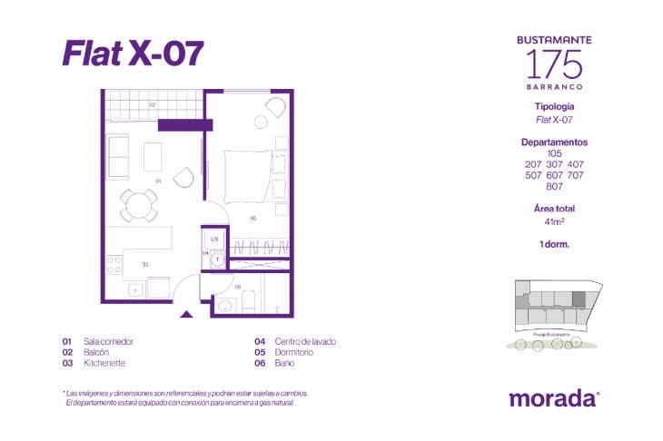 Plano del modelo 105 del proyecto Bustamante 175 en Barranco