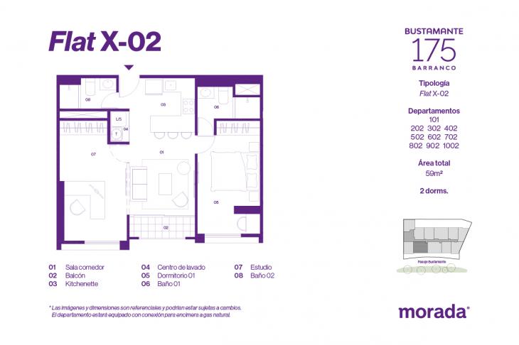 Plano del modelo X-02 del proyecto Bustamante 175 en Barranco