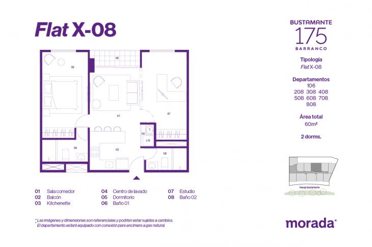 Plano del modelo X-08 del proyecto Bustamante 175 en Barranco