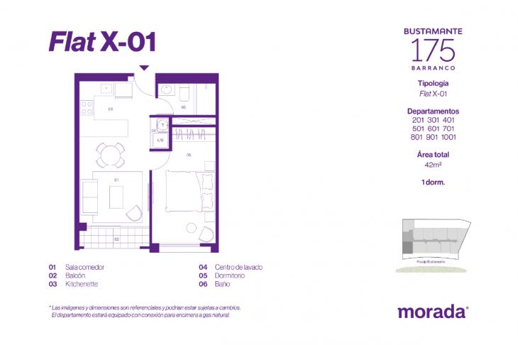 Plano del modelo X-01 del proyecto Bustamante 175 en Barranco