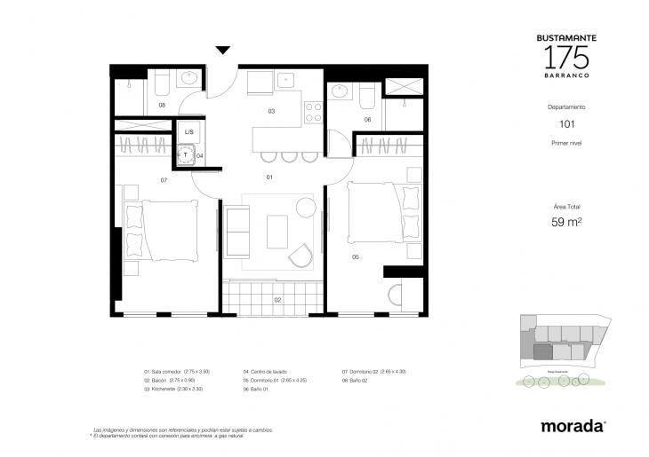 Plano del modelo 101 del proyecto Bustamante 175 en Barranco