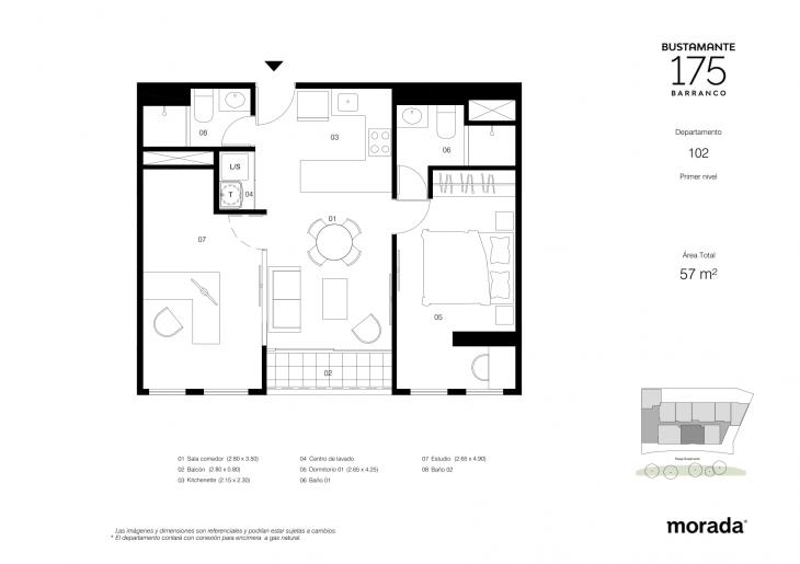 Plano del modelo 102 del proyecto Bustamante 175 en Barranco