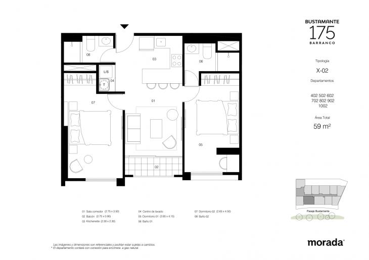 Plano del modelo X-02 del proyecto Bustamante 175 en Barranco