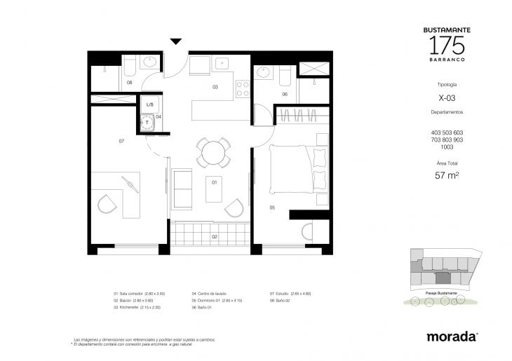 Plano del modelo X-03 del proyecto Bustamante 175 en Barranco