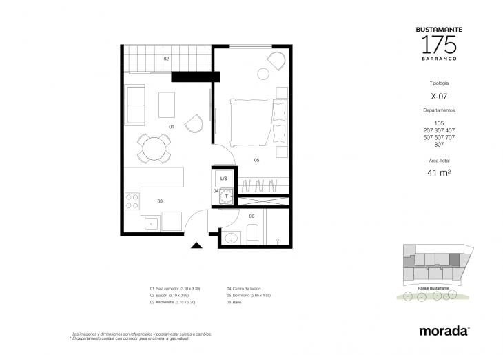 Plano del modelo X-07 del proyecto Bustamante 175 en Barranco