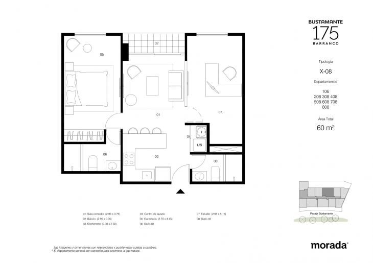 Plano del modelo X-08 del proyecto Bustamante 175 en Barranco