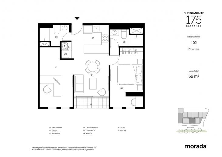 Plano del modelo 102 del proyecto Bustamante 175 en Barranco