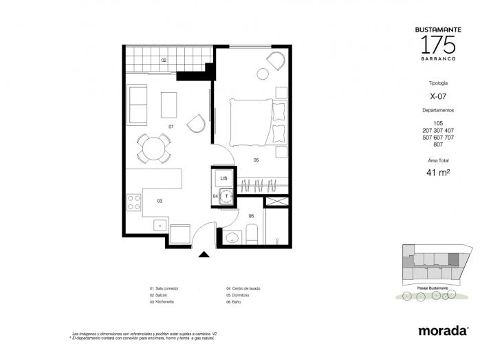 Plano del modelo 105 del proyecto Bustamante 175 en Barranco