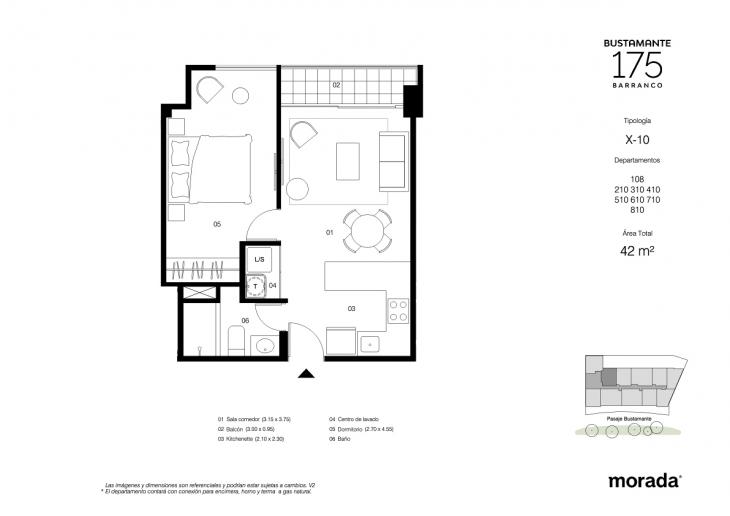 Plano del modelo 108 del proyecto Bustamante 175 en Barranco