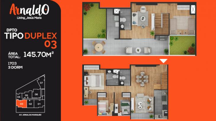Plano del modelo TIPO 3 del proyecto ARNALDO LIVING en Jesus Maria