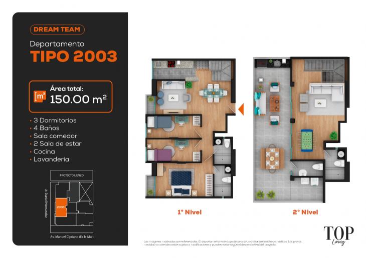 Plano del modelo TIPO DUPLEX 2003 del proyecto TOP LIVING en Pueblo Libre