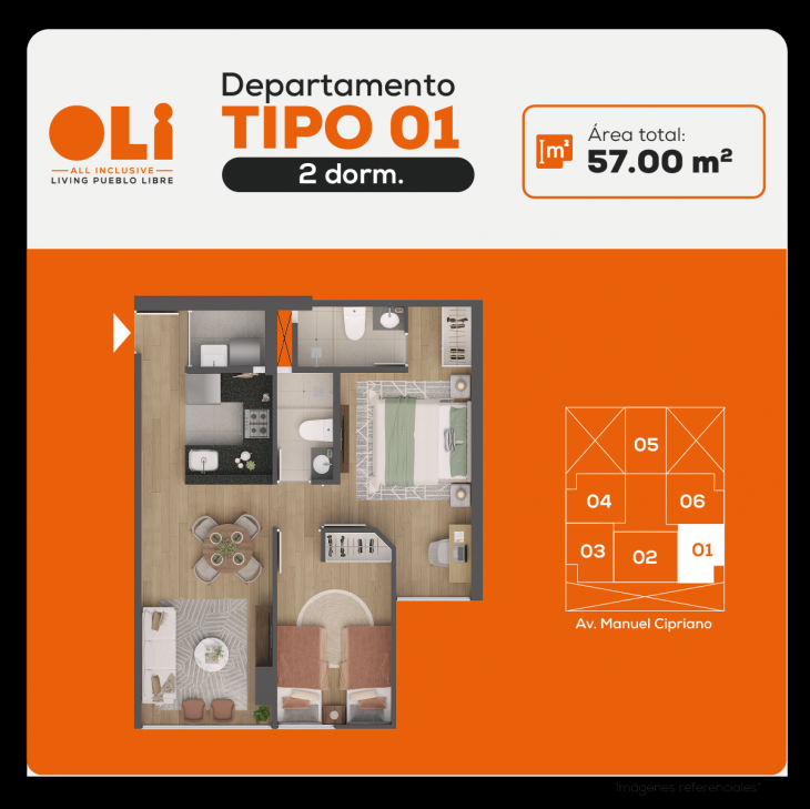 Plano del modelo X-01 del proyecto Oli - All inclusive vive pueblo libre en Pueblo Libre