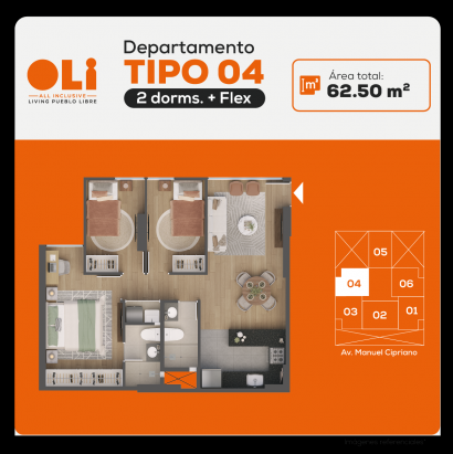 Plano del modelo X-04 del proyecto Oli - All inclusive vive pueblo libre en Pueblo Libre