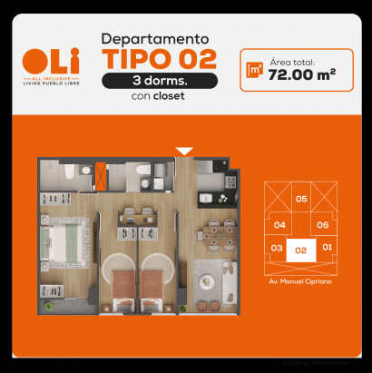 Plano del modelo X-02 del proyecto Oli - All inclusive vive pueblo libre en Pueblo Libre