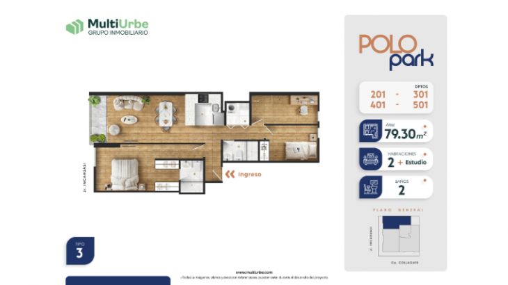 Plano del modelo Tipo 3 del proyecto Polo Park en San Miguel