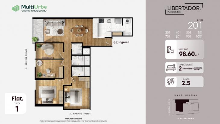Plano del modelo Tipo 1 del proyecto Libertador en Pueblo Libre