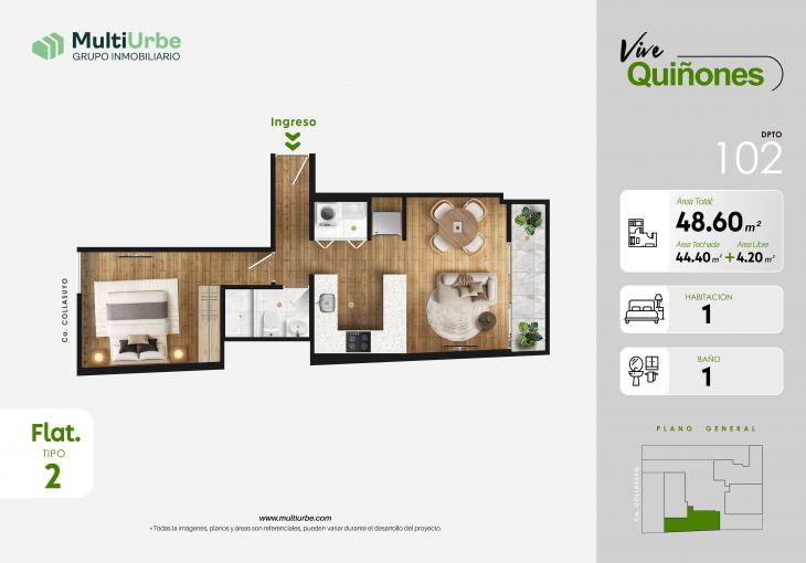 Plano del modelo Tipo 2 del proyecto Vive Quiñones en San Miguel