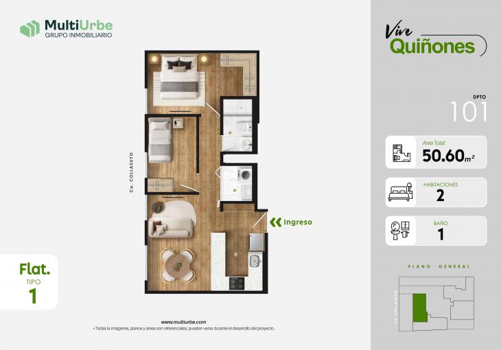 Plano del modelo Tipo 1 del proyecto Vive Quiñones en San Miguel