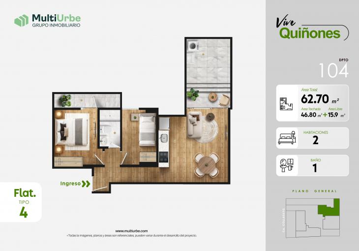 Plano del modelo Tipo 4 del proyecto Vive Quiñones en San Miguel