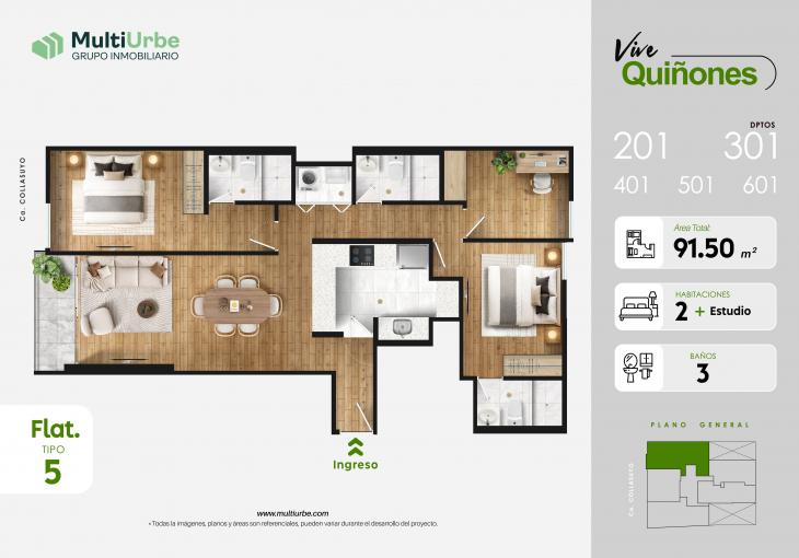 Plano del modelo Tipo 5 del proyecto Vive Quiñones en San Miguel